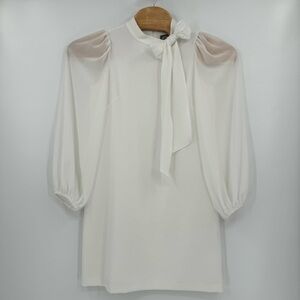 Vince Camuto Women’s 10 White Bow Neck Long Sleeve Shift Midi Dress‎